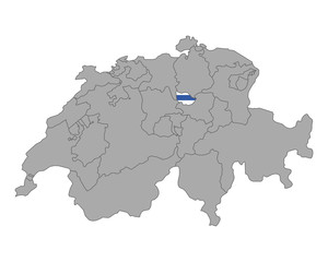 Karte der Schweiz mit Fahne von Zug