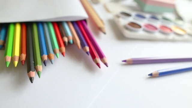 close-up colored pencils and watercolor