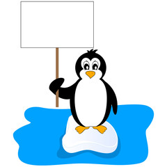 Penguin holding a placard