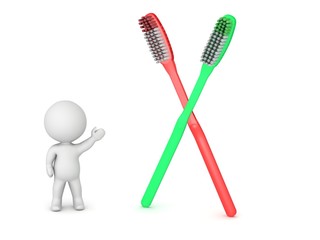 3D Character Showing Two Toothbrushes
