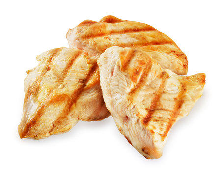 Prepared chicken meat. Breast fillet slices isolated. Clipping p