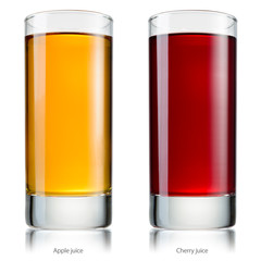 Glass of juice. Apple and cherry. With clipping path.