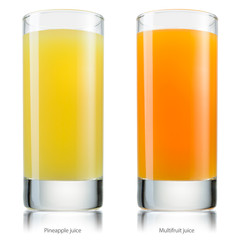 Glass of juice. Pineapple and multifruit. With clipping path.