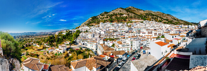 Panorama of white village of Mijas. Spain - obrazy, fototapety, plakaty