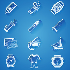 Diving sport white icons
