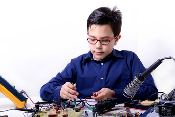 Young student performs experiments