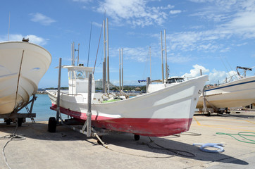 Fototapeta premium Fishing boat on the land, Onnna, Okinawa, Japan
