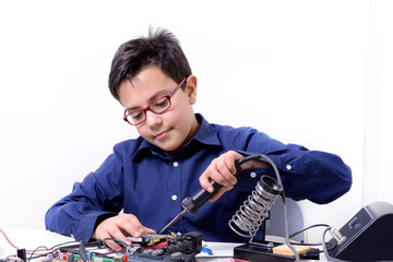 Young student performs experiments