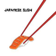 vector of salmon sushi and chopsticks