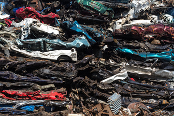 pile of used cars, car scrap yard