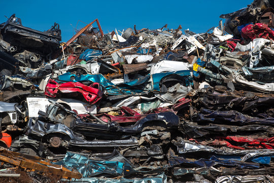 pile of used cars, car scrap yard