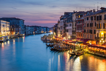 Fototapeta na wymiar Grand Canal at night from Rialto Bridge in Venice, Italy