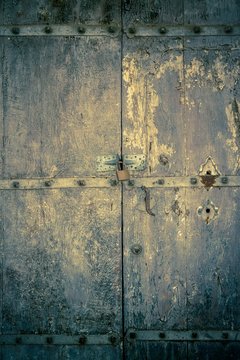 aged dark vintage wooden door as background