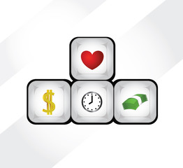 Vector Keyboard Arrows with Red heart ,time,dollar,money sign
