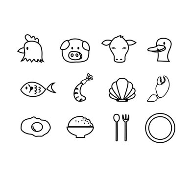 Vector Set of Food ingredient and Cookware icon
