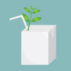 Vector white blank small carton with green plant.recycle
