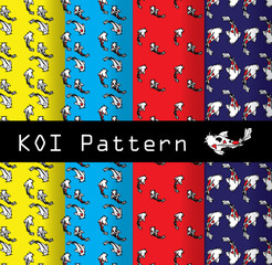 4 set of Japanese carp Koi in the pond seamless vector pattern

