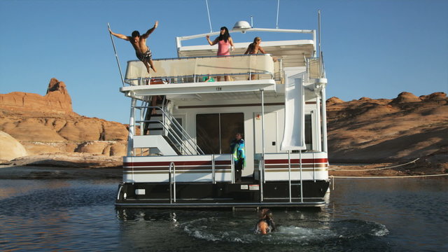 people on a houseboat