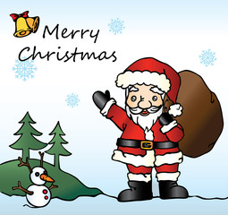 Santa Claus with Merry Christmas Label for Greeting Cards