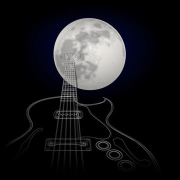 Guitar on a background of the moon