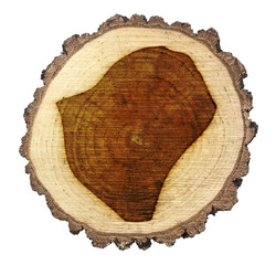 Slice of wood (shape of Burundi branded onto) .(series)