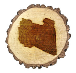 Slice of wood (shape of Libya branded onto) .(series)