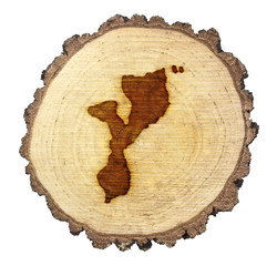 Slice of wood (shape of Mozambique branded onto) .(series)