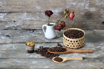 coffee beans on wood