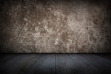 Vintage, Old concrete wall and wooden floor.