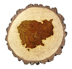 Slice of wood (shape of Cambodia branded onto) .(series)