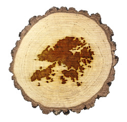 Slice of wood (shape of Hong Kong branded onto) .(series)