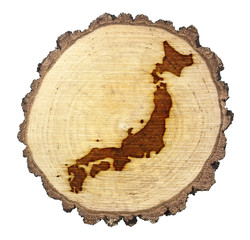 Slice of wood (shape of Japan branded onto) .(series)