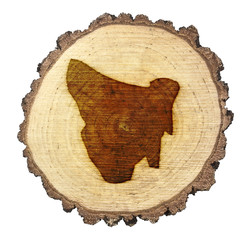 Slice of wood (shape of Tasmania branded onto) .(series)
