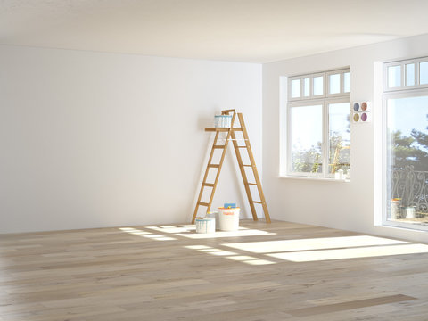 leiter in einem hellen leeren raum.3d rendering