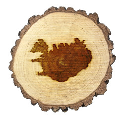 Slice of wood (shape of Iceland branded onto) .(series)