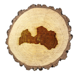 Slice of wood (shape of Latvia branded onto) .(series)