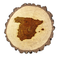 Slice of wood (shape of Spain branded onto) .(series)