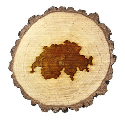 Slice of wood (shape of Switzerland branded onto) .(series)