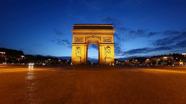 Arch of Triumph at dusk, Paris, France, HD