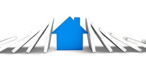 Real Estate. 3D. Domino Houses Falling