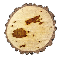 Slice of wood (shape of Fiji branded onto) .(series)