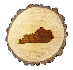 Slice of wood (shape of Kentucky branded onto) .(series)