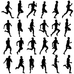 Fototapeta na wymiar Set of silhouettes. Runners on sprint, men. vector illustration.