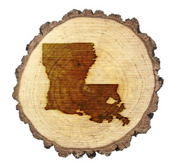 Slice of wood (shape of Louisiana branded onto) .(series)