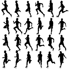 Fototapeta na wymiar Set of silhouettes. Runners on sprint, men. vector illustration.