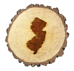 Slice of wood (shape of New Jersey branded onto) .(series)