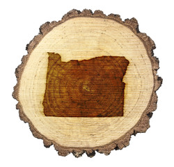 Slice of wood (shape of Oregon branded onto) .(series)