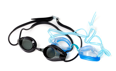 Blue and black goggles for swimming