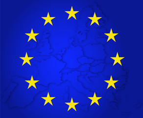 Illustration of Europe flag with map
