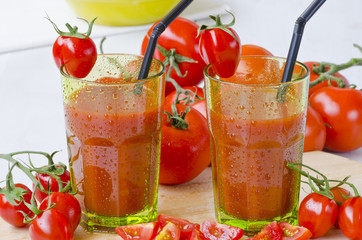 Tomato juice in glasses.